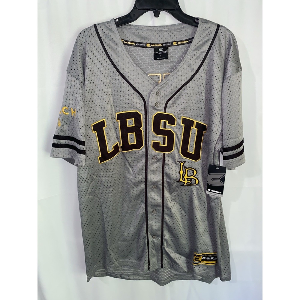 NWT Colosseum Long Beach State Dirtbags Mens Large Gray Baseball Jersey
